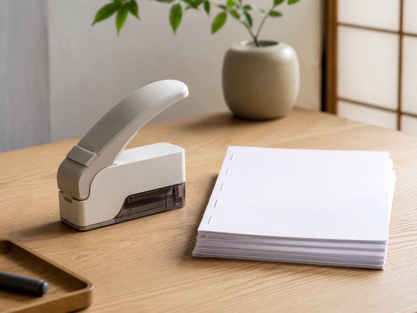 Compact stapleless paper binder inspired by KOKUYO Harinacs Press.